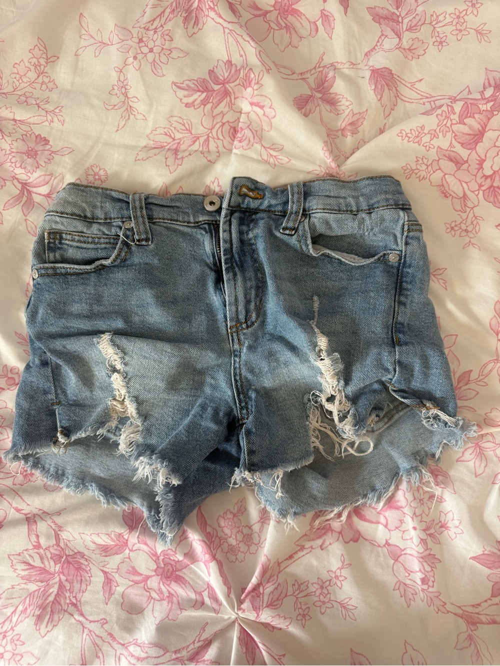 Kendall & Kylie Distressed Light Blue Denim Cutoff Shorts